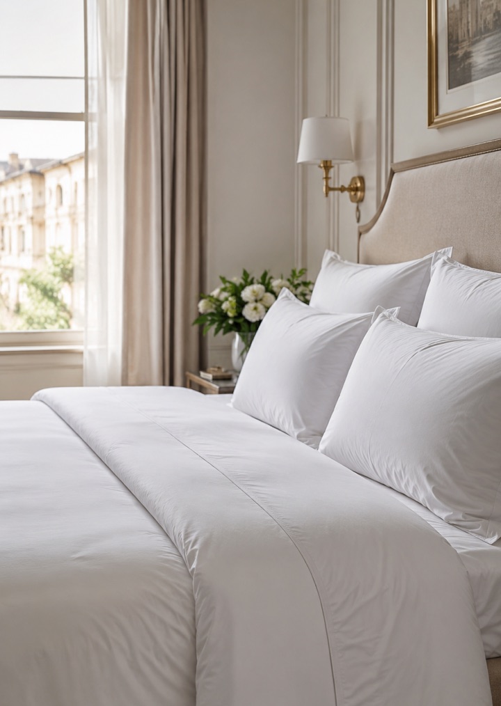 Ropa de cama impecable en habitación de hotel